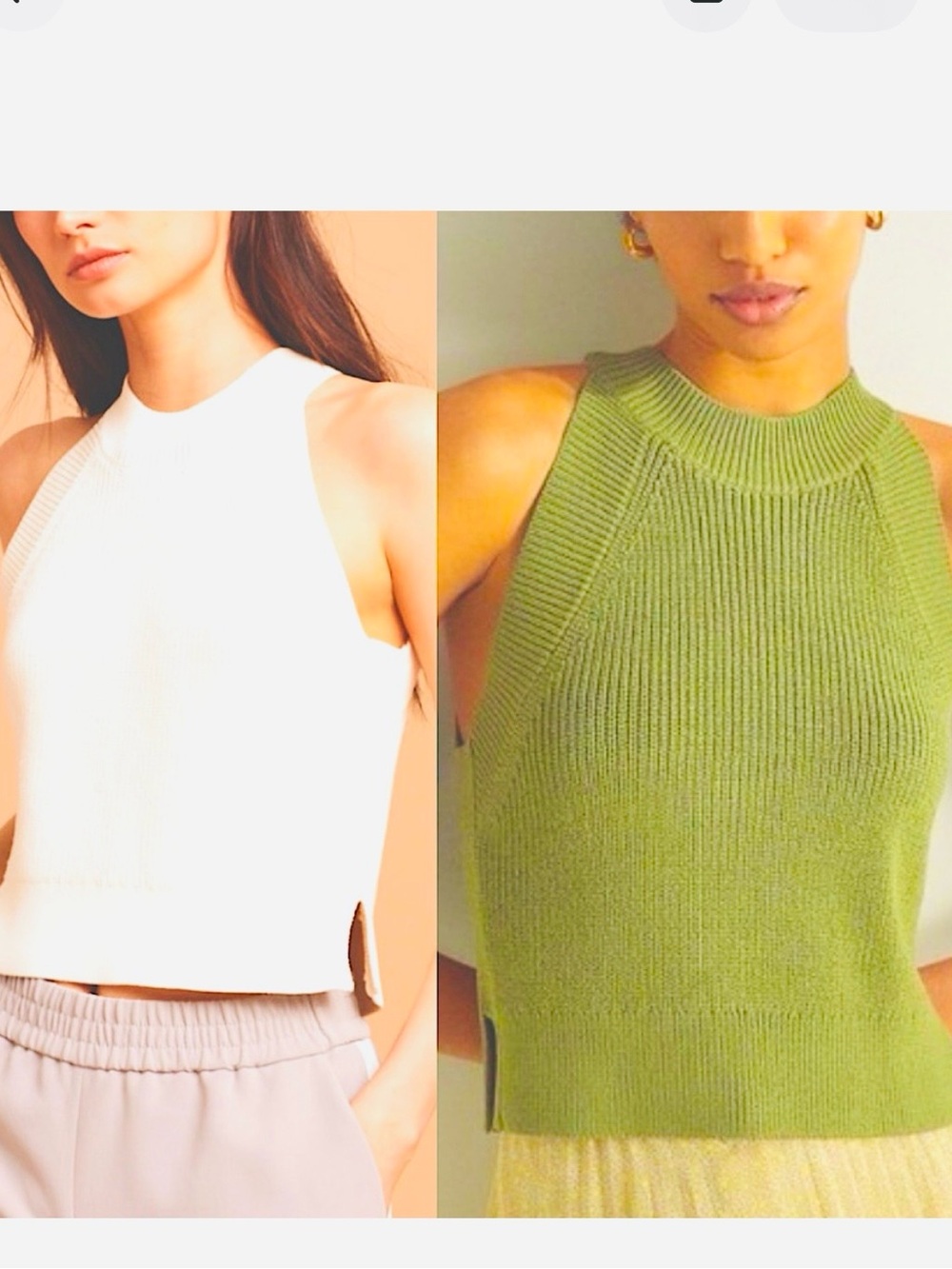 NWOT Aritza Wilfred 2 Halter Olive Green White Sleeveless Knit Tops Size S